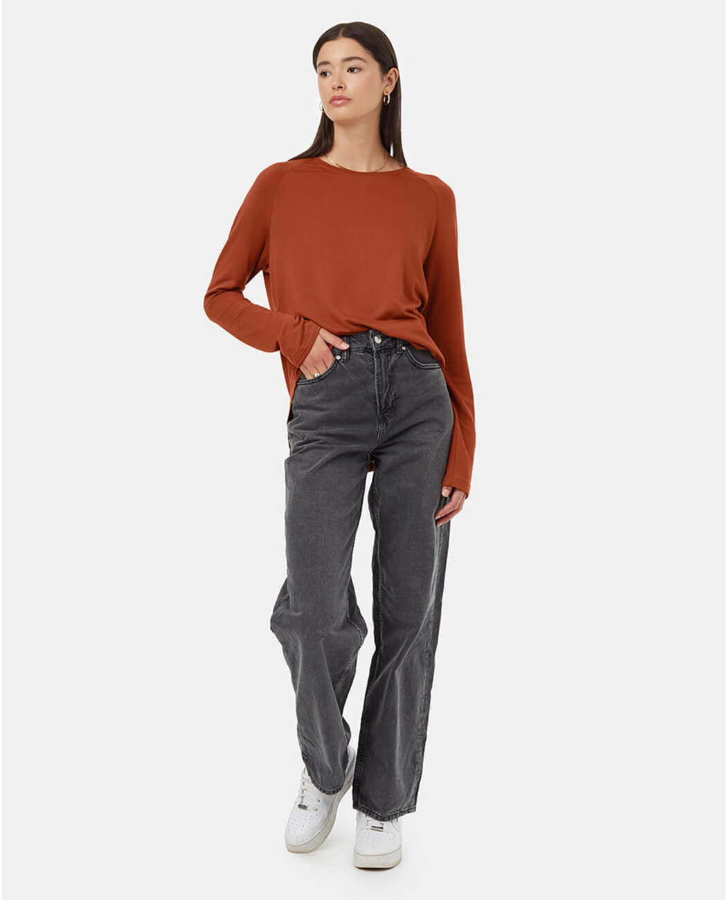 Solid Round Neck Brown T-Shirt